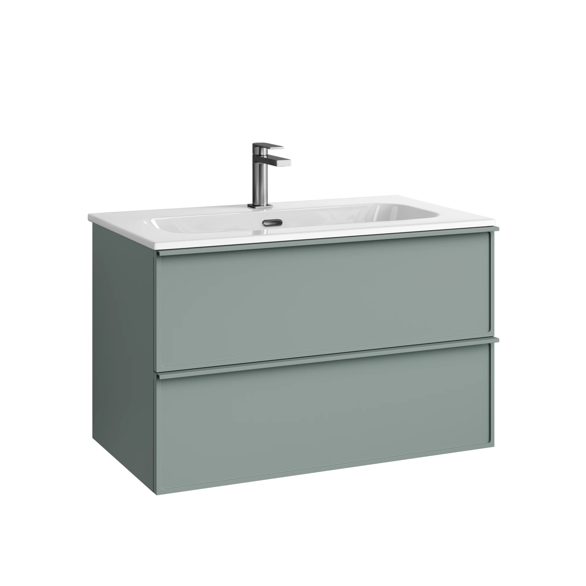 Тумба под раковину Sancos Вельта / Velta 79x44,5x50 подвесная, два ящика, серо-зелёный — МЕБ009437 — фото 1