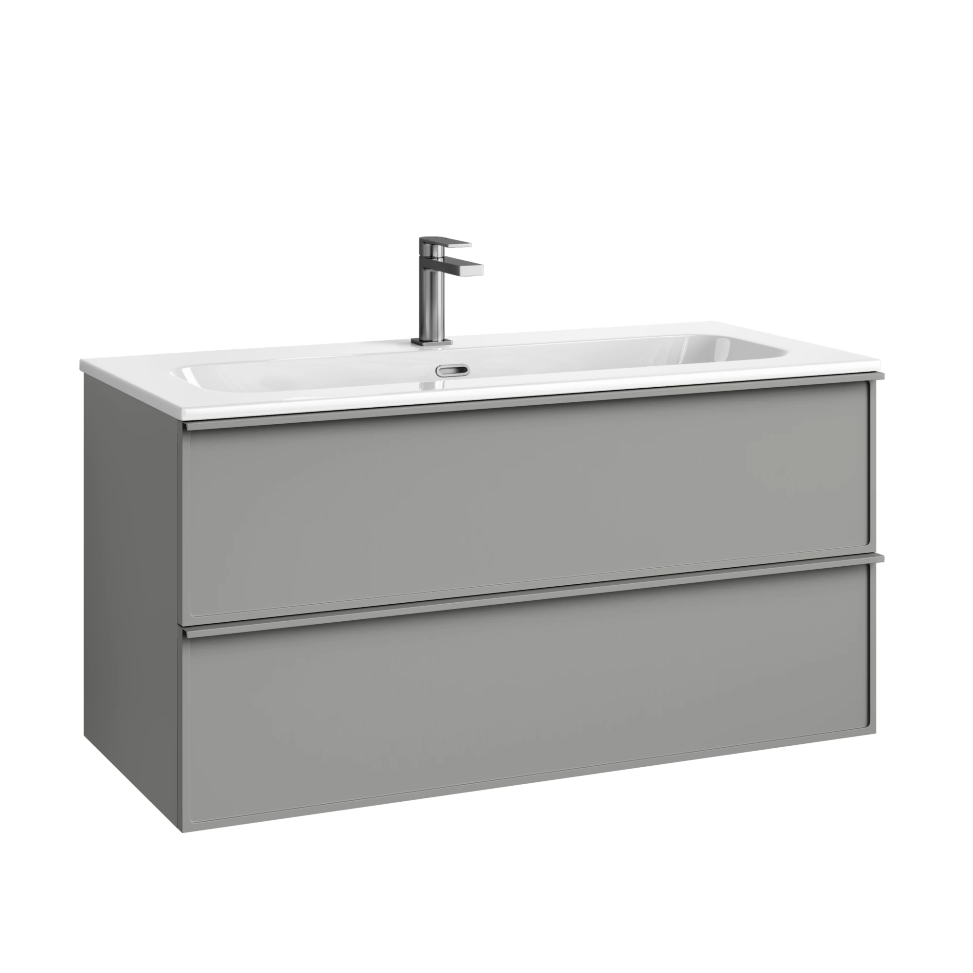 Тумба под раковину Sancos Вельта / Velta 99,5x44,5x50 подвесная, два ящика, тёплый серый — МЕБ009446 — фото 1