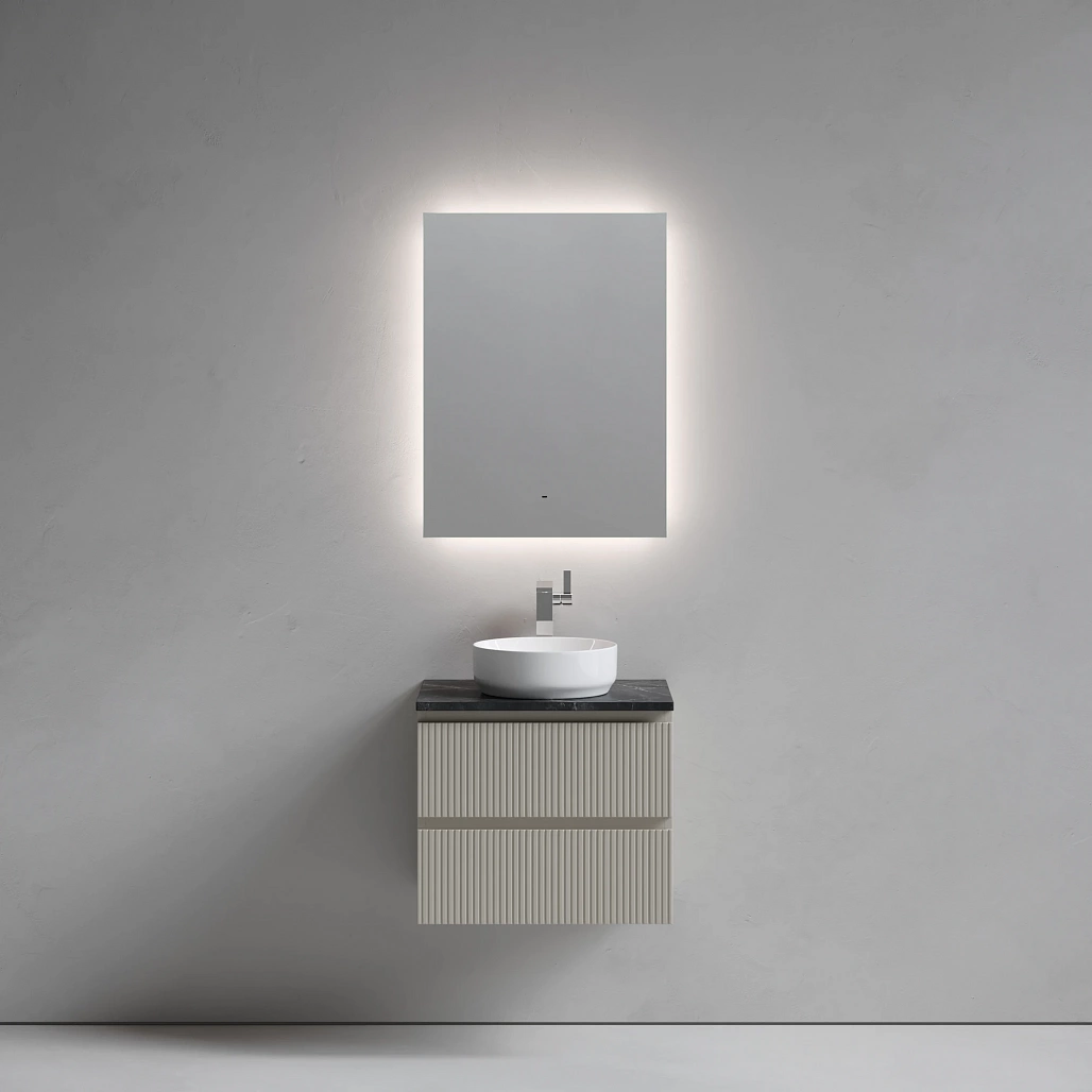 Тумба под столешницу Sancos Сноб T / Snob T 59x44,5x50 подвесная, бежевый матовый / beige soft, столешница с отверстием под смеситель, черное небо / black sky — МЕБ009912 — фото 2
