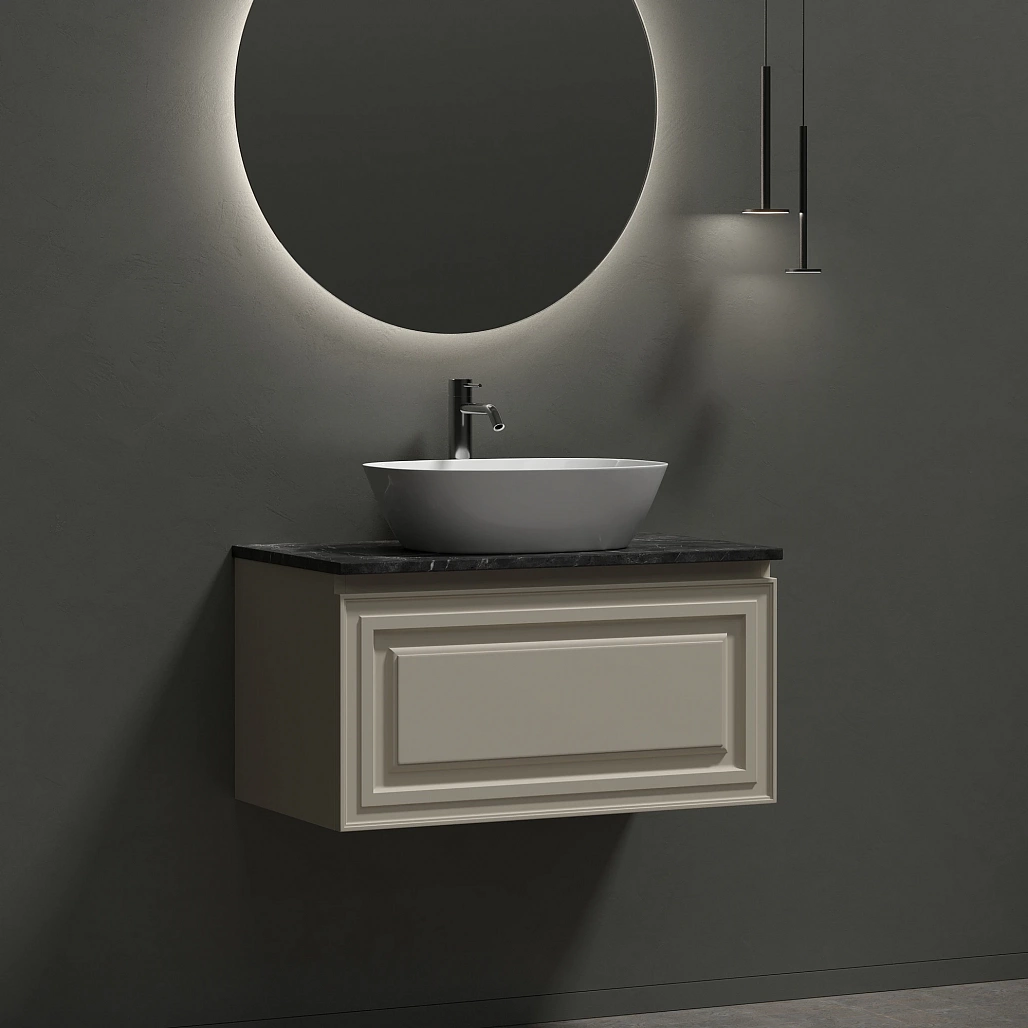 Тумба под столешницу Sancos Самая / Very 79x44,5x40,6 подвесная, бежевый матовый / beige soft, столешница с отверстием под смеситель, черное небо / black sky — МЕБ009499 — фото 3