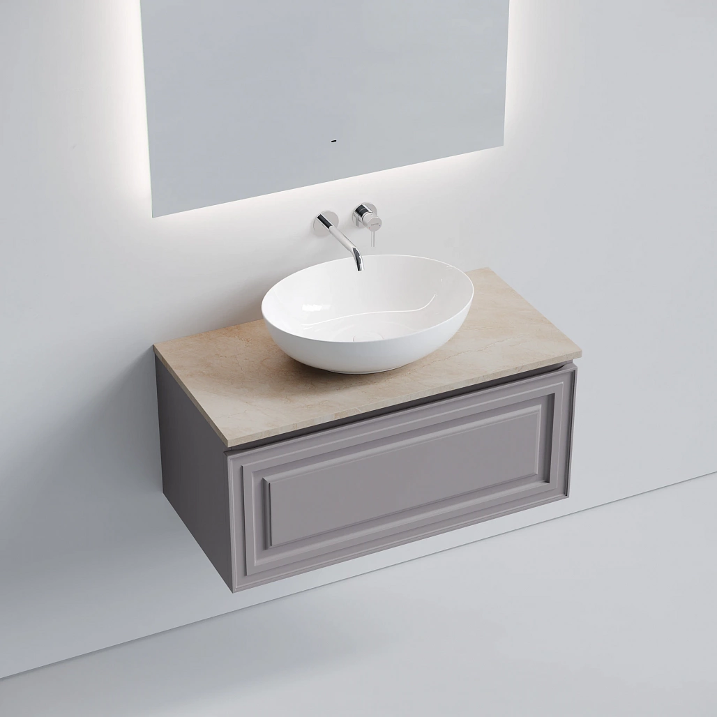 Тумба под столешницу Sancos Самая / Very 89x44,5x40,6 подвесная, пыльная роза / doha soft, столешница без отверстия под смеситель, креман / kreman — МЕБ009740 — фото 3