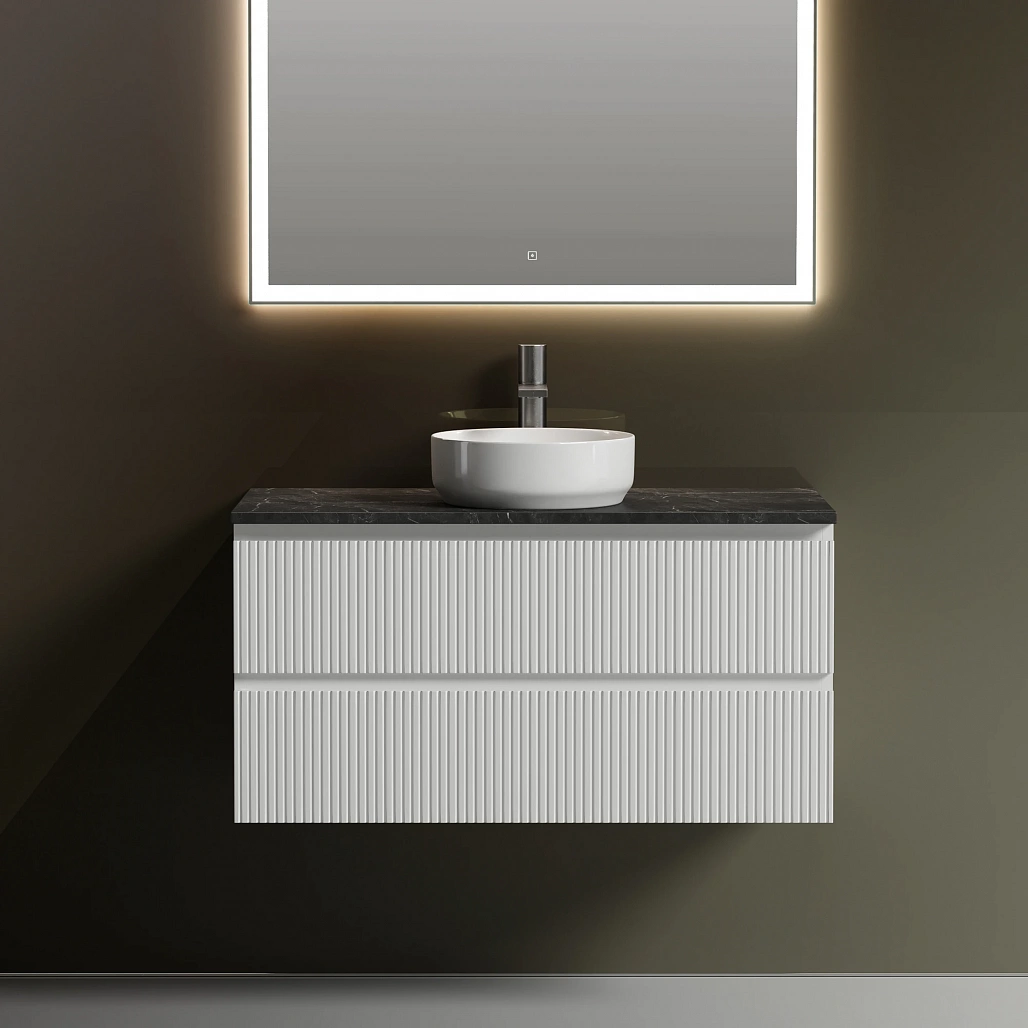 Тумба под столешницу Sancos Сноб T / Snob T 99,5x44,5x50 подвесная, белый матовый / bianco, столешница с отверстием под смеситель, черное небо / black sky — МЕБ009872 — фото 2