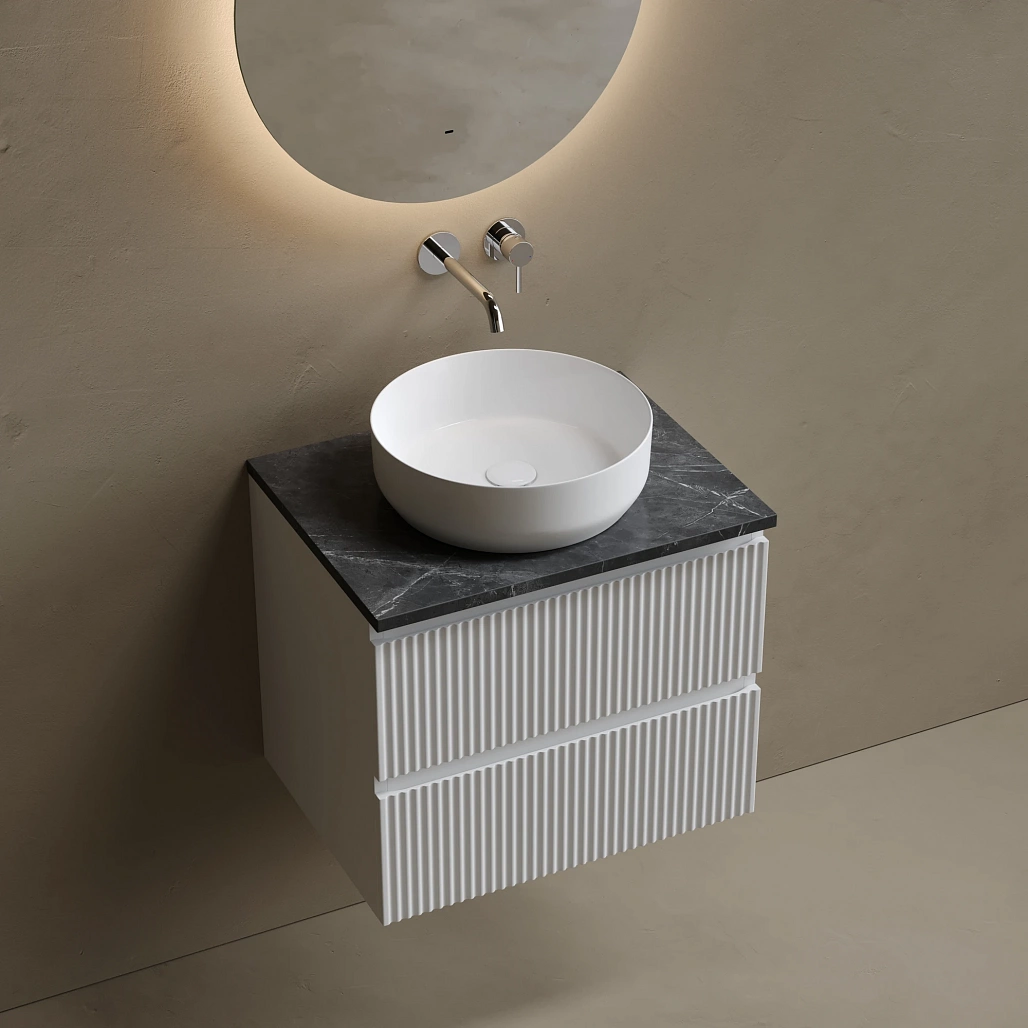 Тумба под столешницу Sancos Сноб Р / Snob R 59x44,5x50 подвесная, бежевый матовый / beige soft, столешница без отверстия под смеситель, черное небо / black sky — МЕБ009769 — фото 3