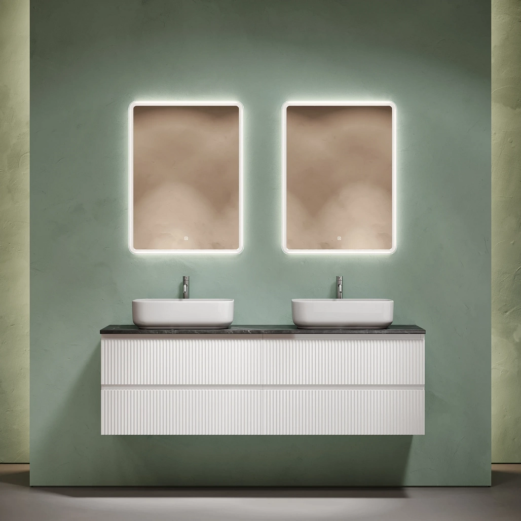 Тумба под столешницу Sancos Сноб Р / Snob R 79x44,5x50 подвесная, белый матовый / bianco, столешница 160 см, с отверстием под смеситель, черное небо / black sky — МЕБ009783 — фото 2