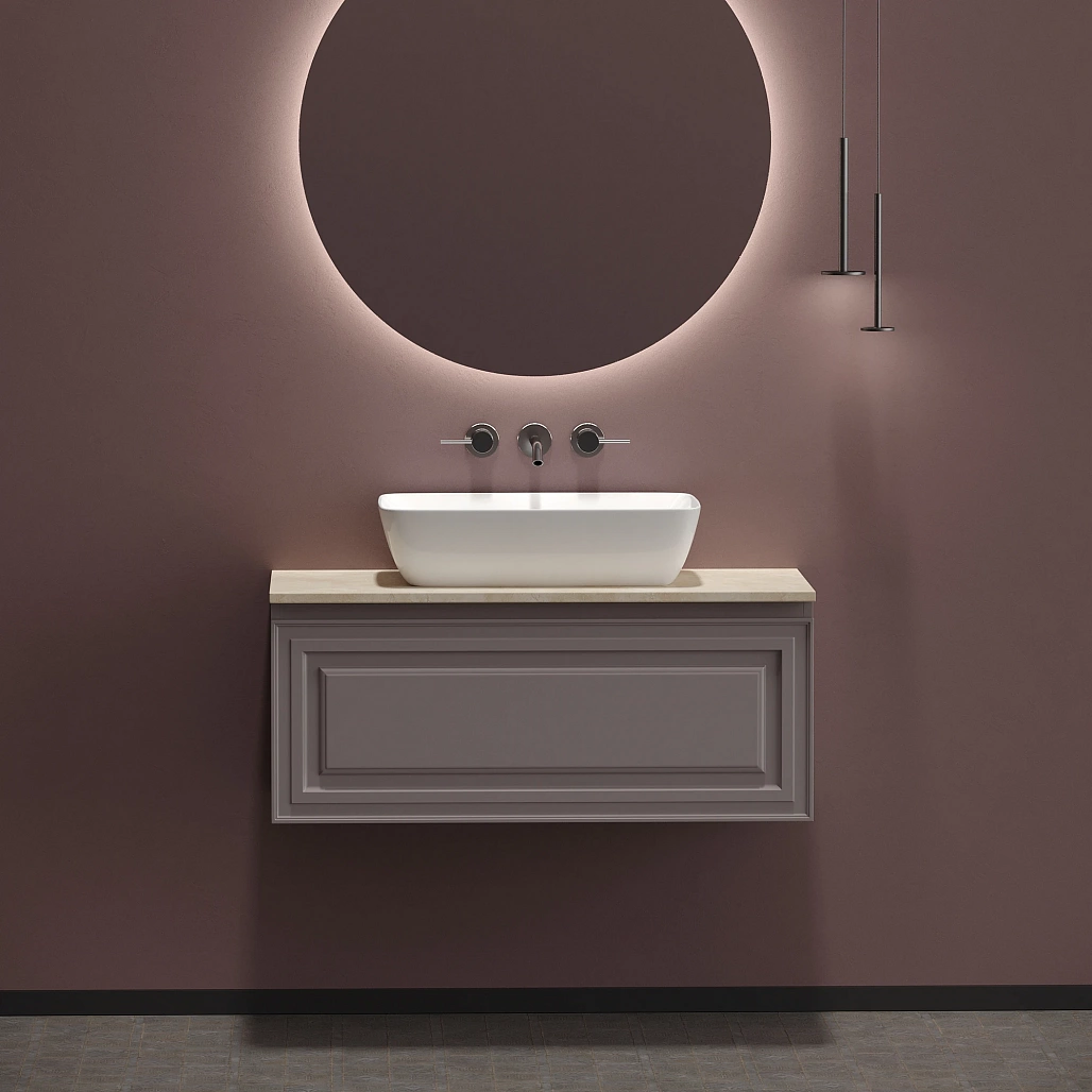 Тумба под столешницу Sancos Самая / Very 99,5x44,5x40,6 подвесная, пыльная роза / doha soft, столешница без отверстия под смеситель, креман / kreman — МЕБ009645 — фото 3