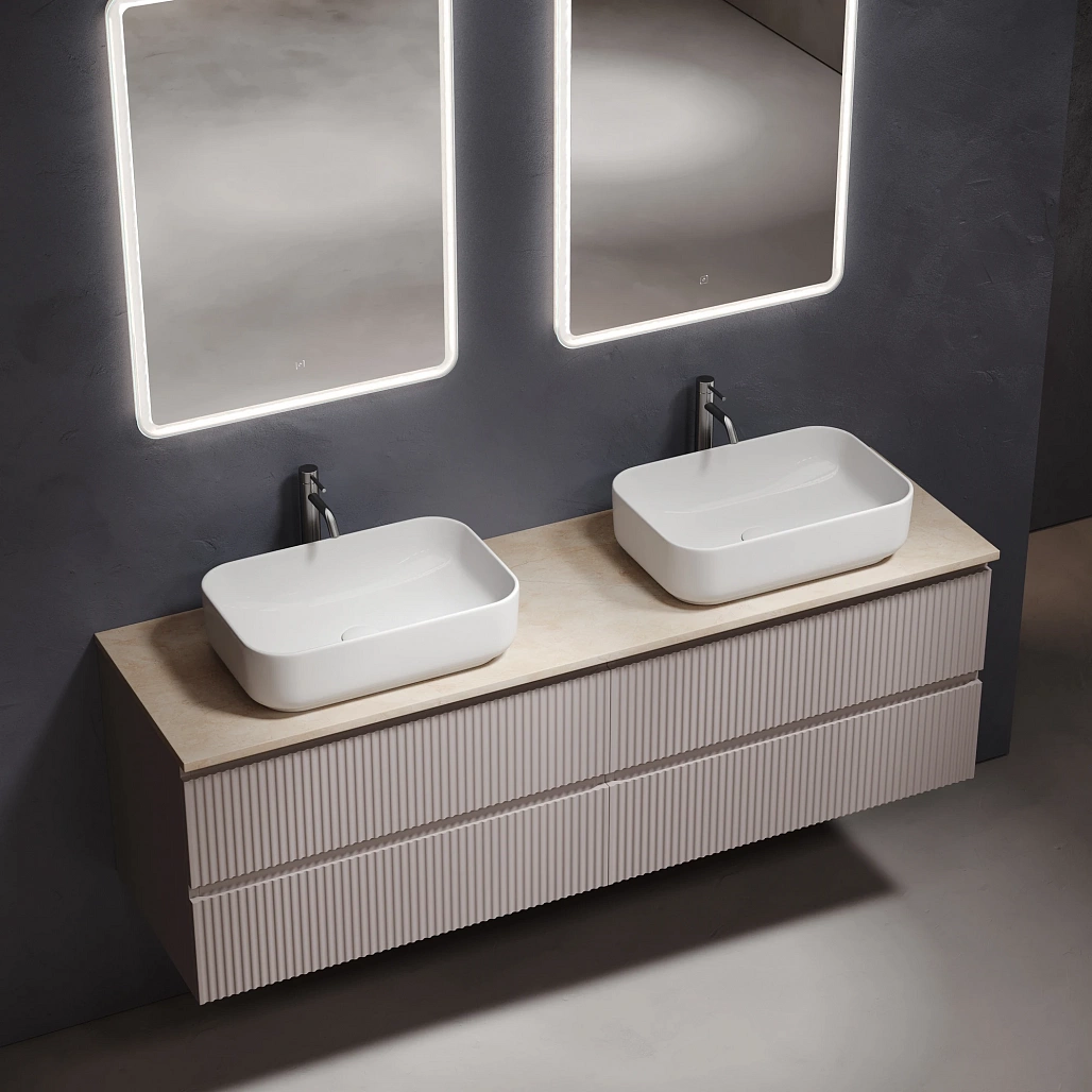 Тумба под столешницу Sancos Сноб Р / Snob R 79x44,5x50 подвесная, пыльная роза / doha soft, столешница 160 см, с отверстием под смеситель, креман / kreman — МЕБ009855 — фото 3