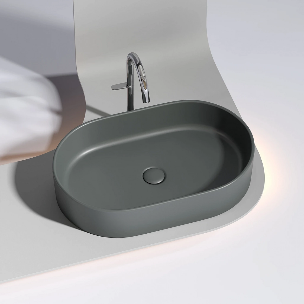 Раковина накладная Ceramicanova Элемент / Element 60,8x38,5x12,2 без перелива, овальная, темный антрацит матовый — РАК010108 — фото 3