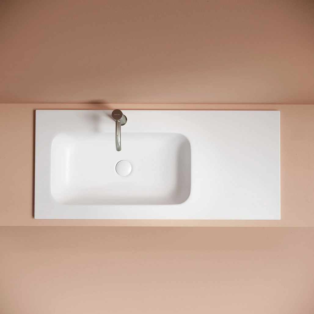 Раковина мебельная Ceramicanova Грация / Grace 101x45,7x13,7 без перелива, с отверстием под смеситель, чаша слева, прямоугольная, белый матовый — РАК010001 — фото 5