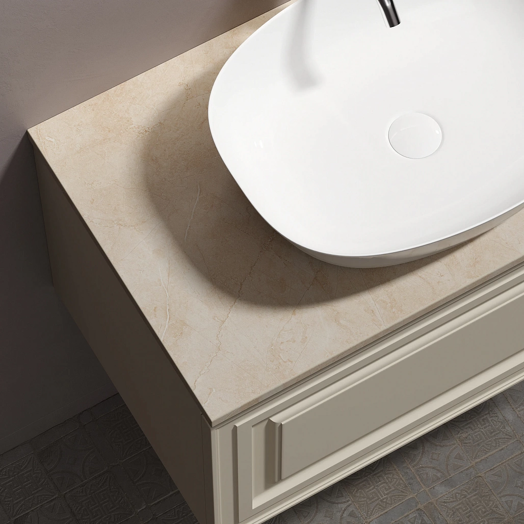 Тумба под столешницу Sancos Самая / Very 79x44,5x40,6 подвесная, бежевый матовый / beige soft, столешница с отверстием под смеситель, креман / kreman — МЕБ009970 — фото 9