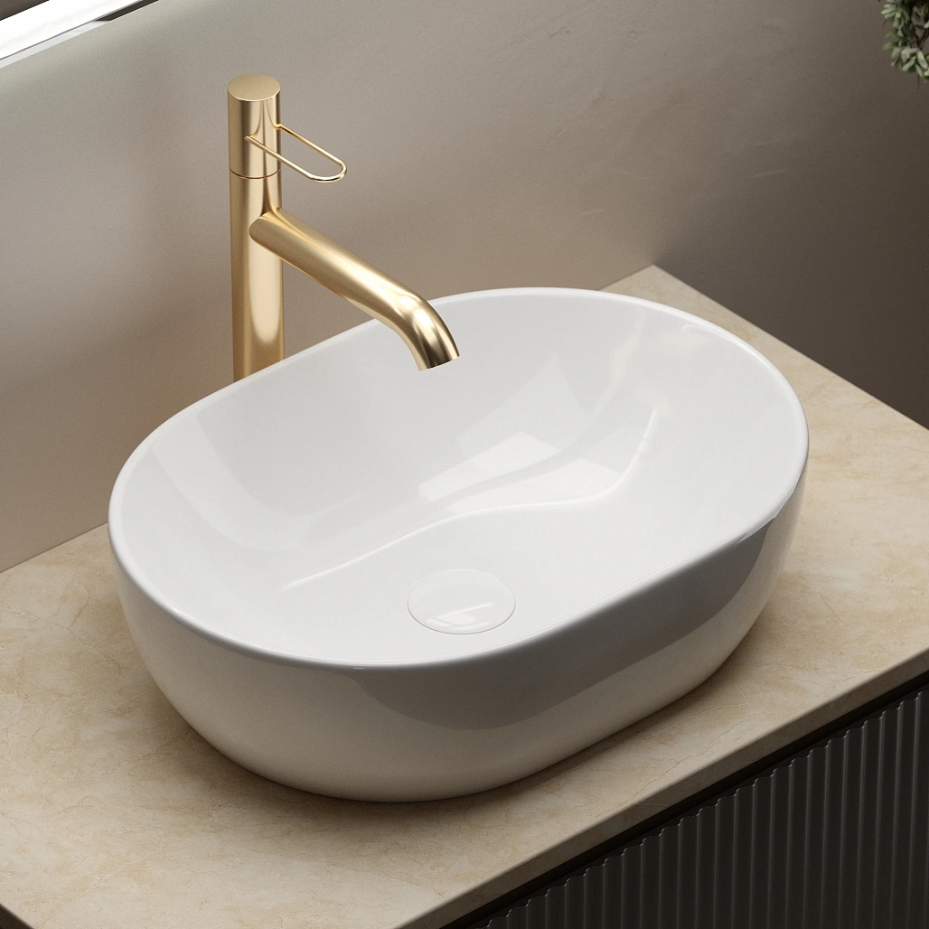 Тумба под столешницу Sancos Сноб Р / Snob R 79x44,5x50 подвесная, пыльная роза / doha soft, столешница с отверстием под смеситель, креман / kreman — МЕБ009760 — фото 7