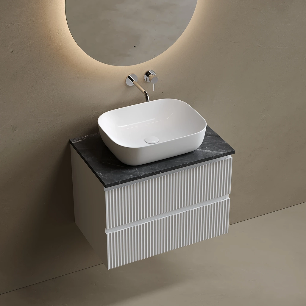 Тумба под столешницу Sancos Сноб Р / Snob R 69x44,5x50 подвесная, белый матовый / bianco, столешница без отверстия под смеситель, черное небо / black sky — МЕБ009777 — фото 3