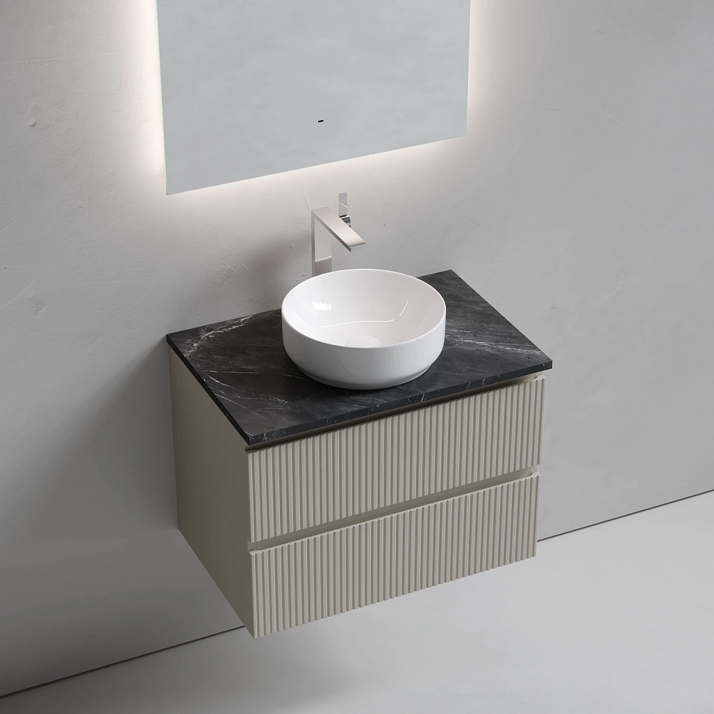 Тумба под столешницу Sancos Сноб T / Snob T 69x44,5x50 подвесная, бежевый матовый / beige soft, столешница с отверстием под смеситель, черное небо / black sky — МЕБ009920 — фото 3
