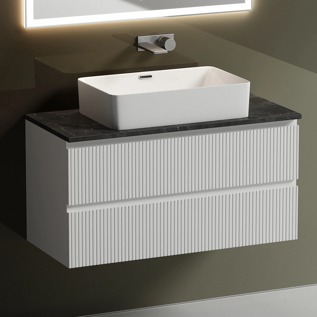 Тумба под столешницу Sancos Сноб T / Snob T 99,5x44,5x50 подвесная, белый матовый / bianco, столешница без отверстия под смеситель, черное небо / black sky — МЕБ009870 — фото 5