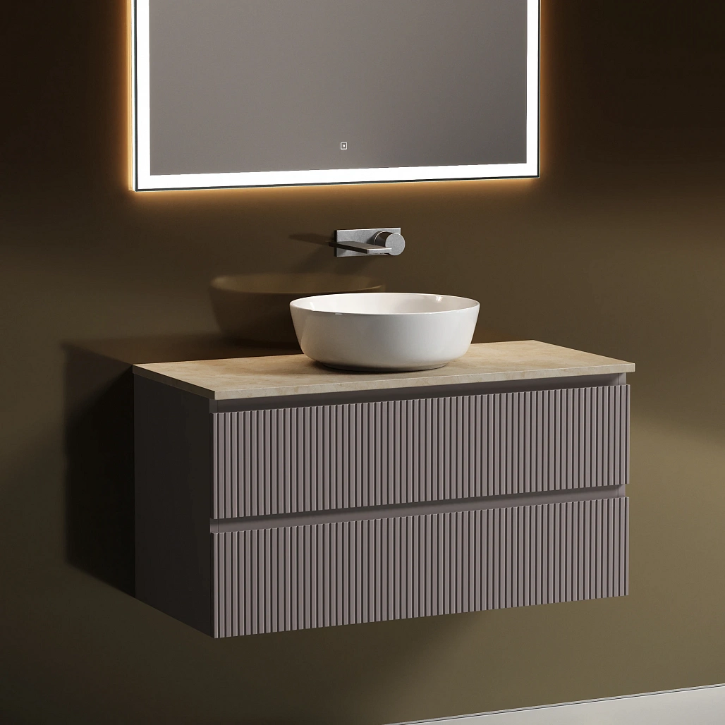 Тумба под столешницу Sancos Сноб T / Snob T 99,5x44,5x50 подвесная, пыльная роза / doha soft, столешница без отверстия под смеситель, креман / kreman — МЕБ009878 — фото 2