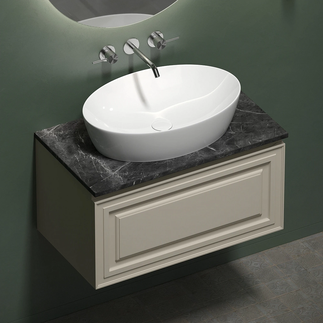 Тумба под столешницу Sancos Самая / Very 79x44,5x40,6 подвесная, бежевый матовый / beige soft, столешница без отверстия под смеситель, черное небо / black sky — МЕБ009968 — фото 4