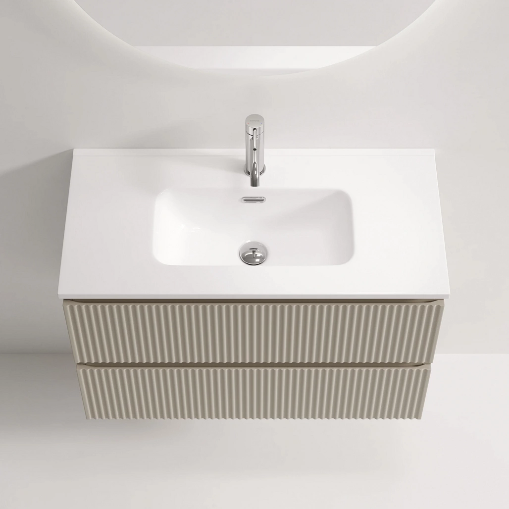 Тумба под раковину Sancos Сноб Р 390 / Snob R 390 79x39x50 подвесная, два ящика, бежевый матовый / beige soft — МЕБ009299 — фото 5
