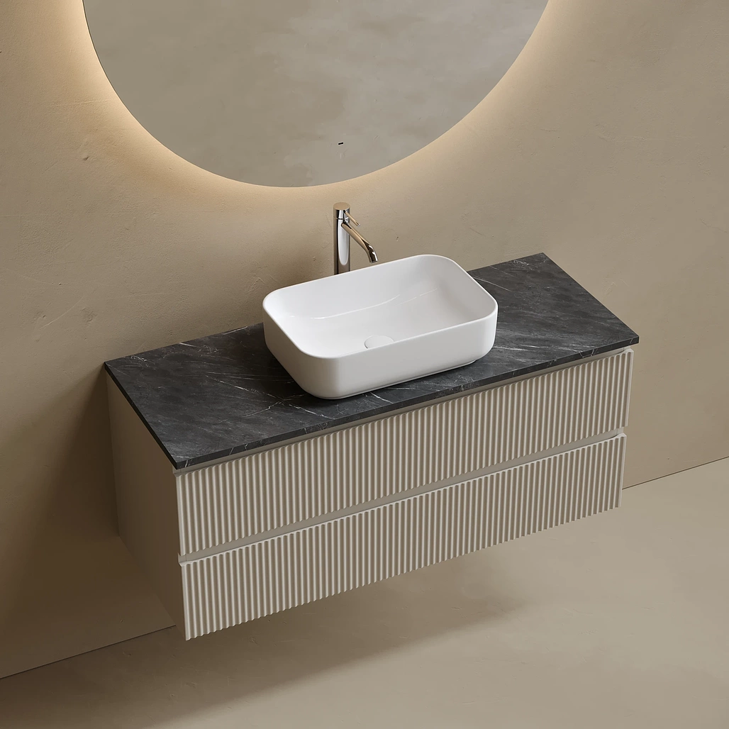 Тумба под столешницу Sancos Сноб Р / Snob R 119,5x44,5x50 подвесная, белый матовый / bianco, столешница с отверстием под смеситель, черное небо / black sky — МЕБ009790 — фото 3