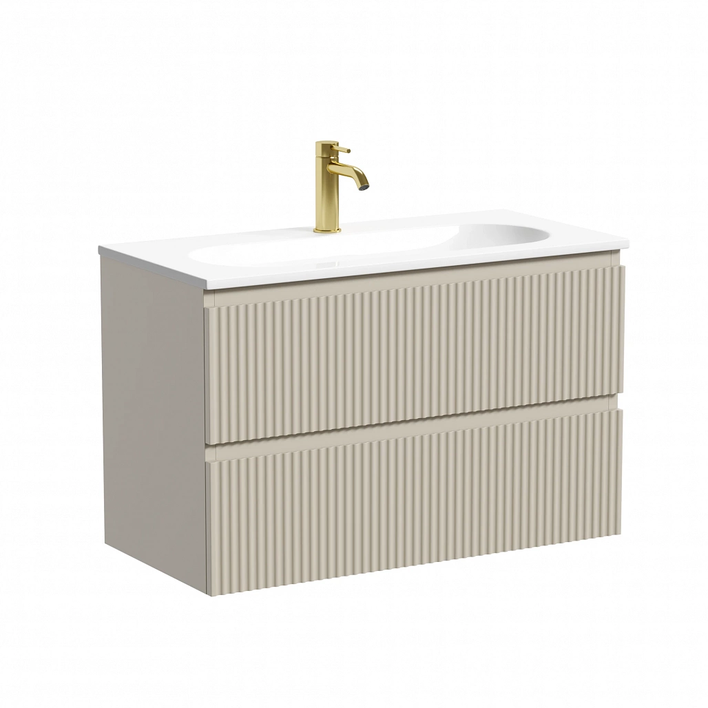 Тумба под раковину Sancos Сноб Р 390 / Snob R 390 79x39x50 подвесная, два ящика, бежевый матовый / beige soft — МЕБ009287 — фото 1