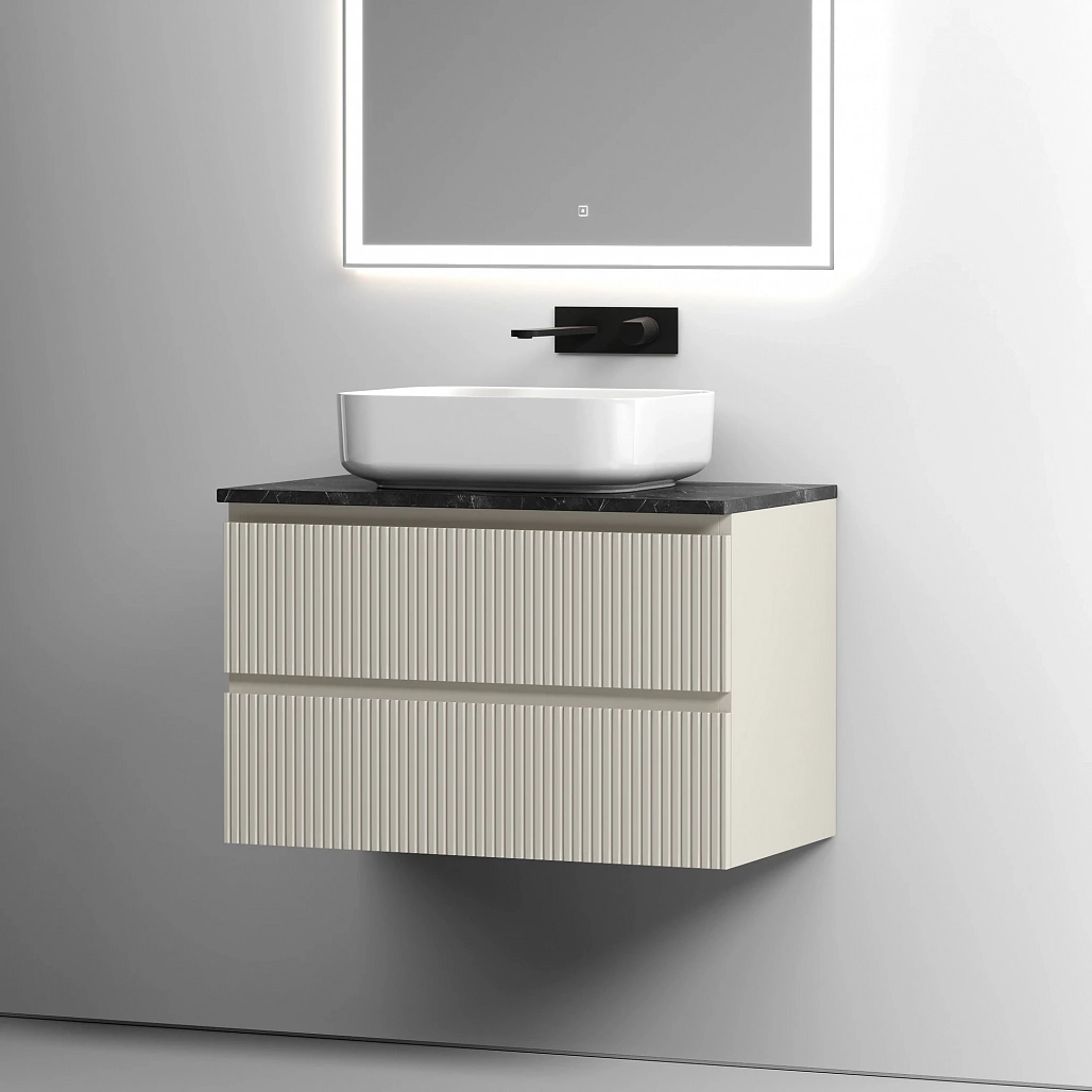 Тумба под столешницу Sancos Сноб T / Snob T 79x44,5x50 подвесная, бежевый матовый / beige soft, столешница без отверстия под смеситель, черное небо / black sky — МЕБ009861 — фото 5