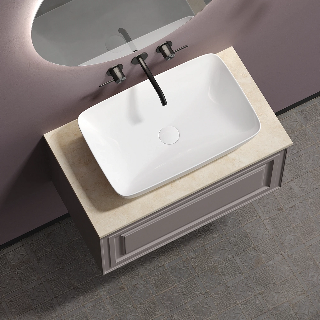 Тумба под столешницу Sancos Самая / Very 79x44,5x40,6 подвесная, пыльная роза / doha soft, столешница без отверстия под смеситель, креман / kreman — МЕБ009503 — фото 9