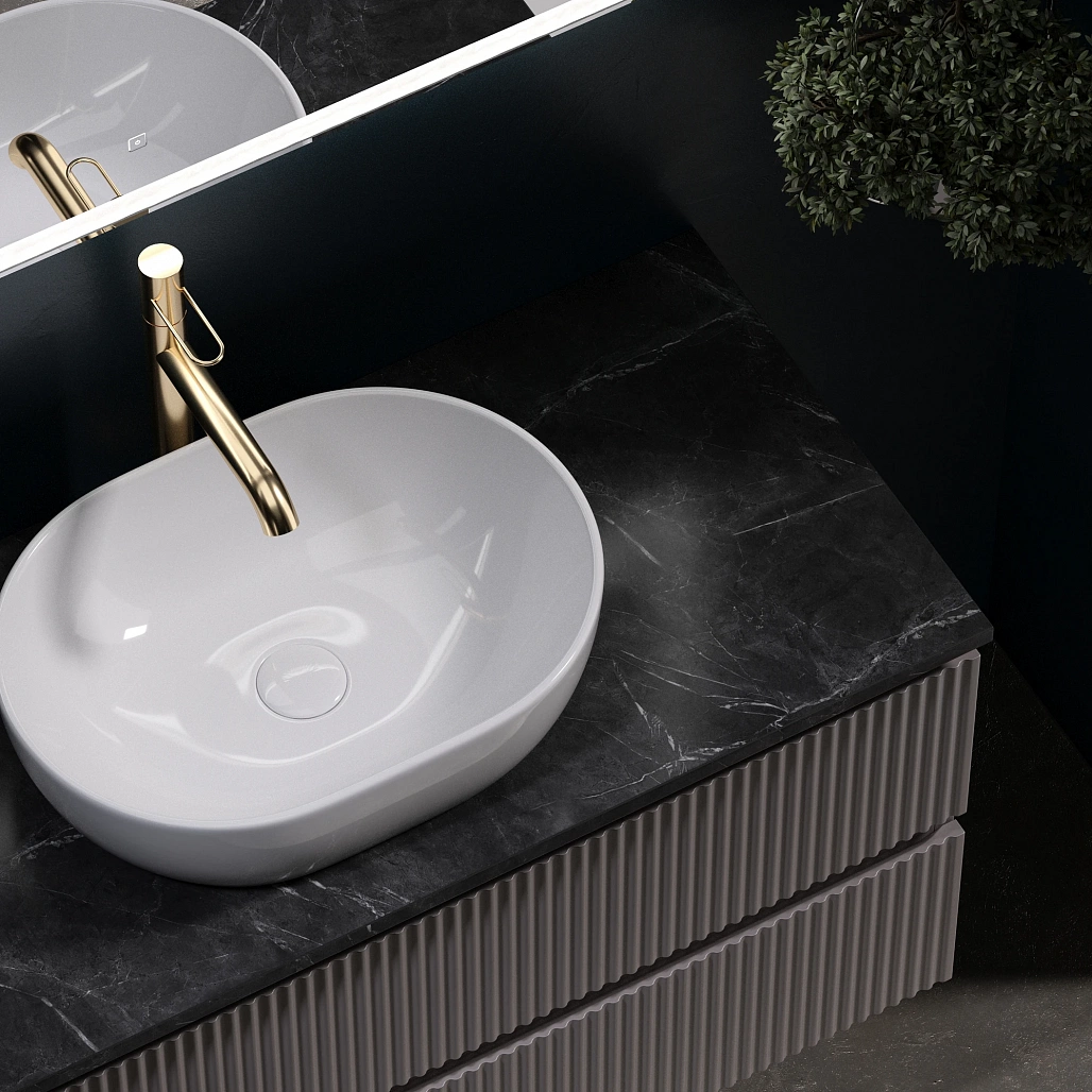Тумба под столешницу Sancos Сноб Р / Snob R 99,5x44,5x50 подвесная, белый матовый / bianco, столешница с отверстием под смеситель, черное небо / black sky — МЕБ009492 — фото 12