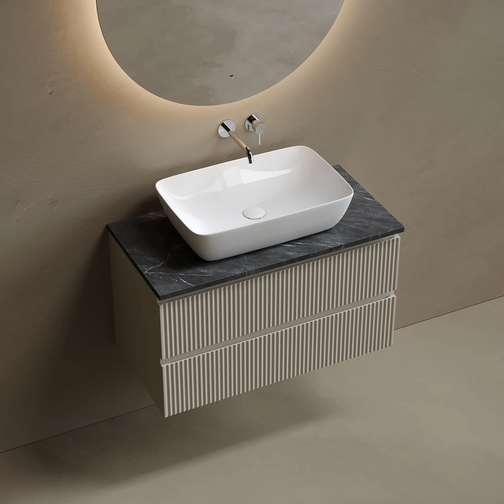 Тумба под столешницу Sancos Сноб Р / Snob R 89x44,5x50 подвесная, бежевый матовый / beige soft, столешница без отверстия под смеситель, черное небо / black sky — МЕБ009809 — фото 3