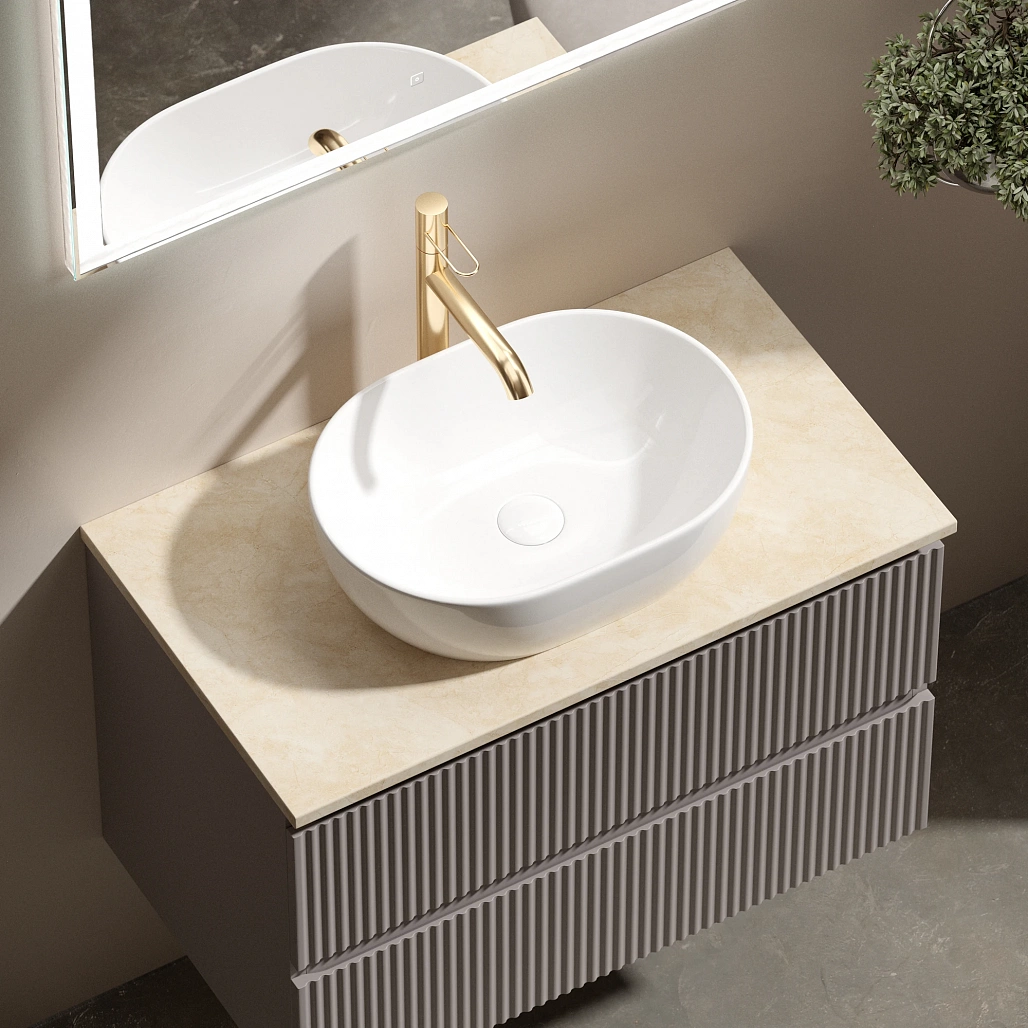 Тумба под столешницу Sancos Сноб Р / Snob R 99,5x44,5x50 подвесная, белый матовый / bianco, столешница с отверстием под смеситель, креман / kreman — МЕБ009763 — фото 16