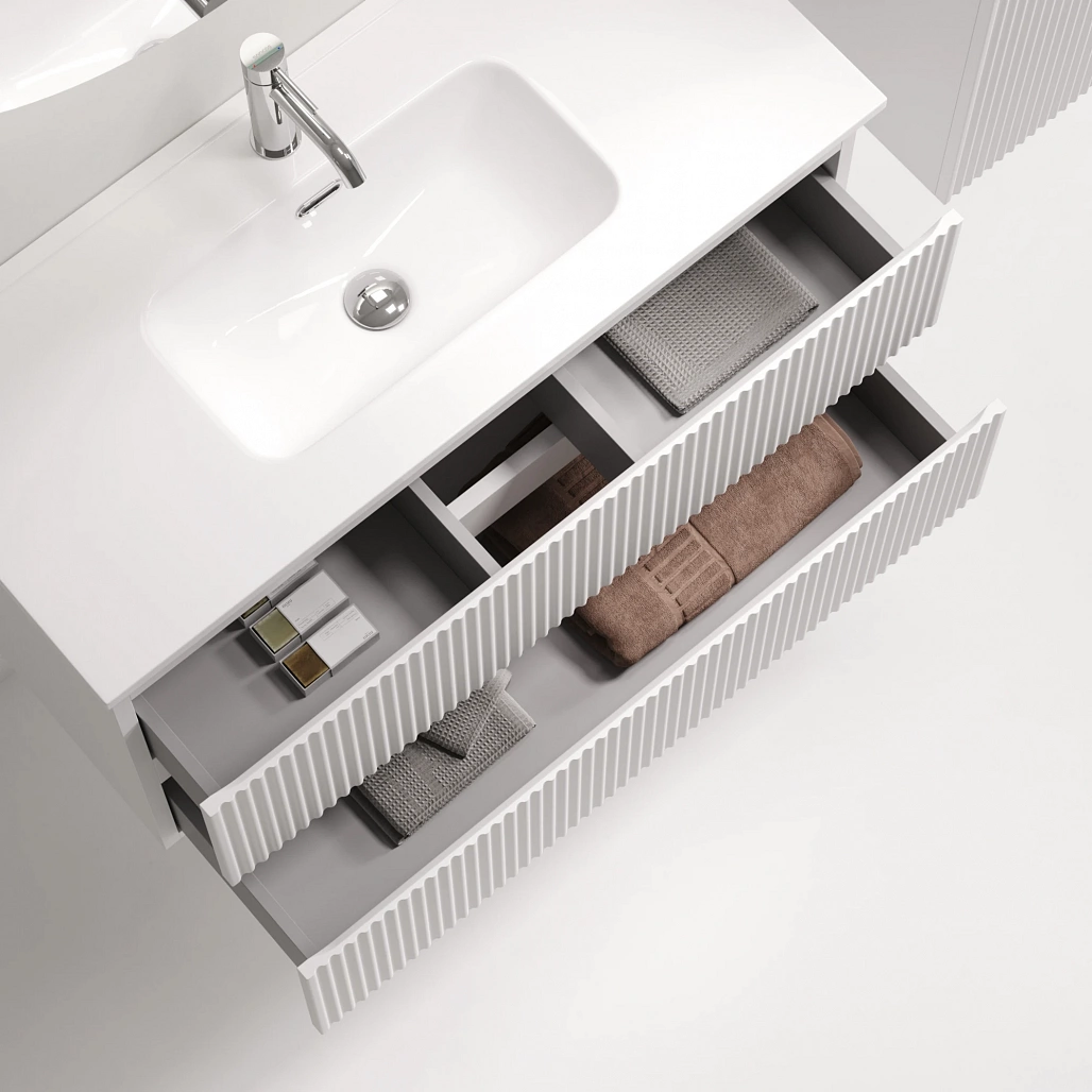 Тумба под раковину Sancos Сноб Р 390 / Snob R 390 89x39x50 подвесная, два ящика, белый матовый / bianco — МЕБ009303 — фото 6