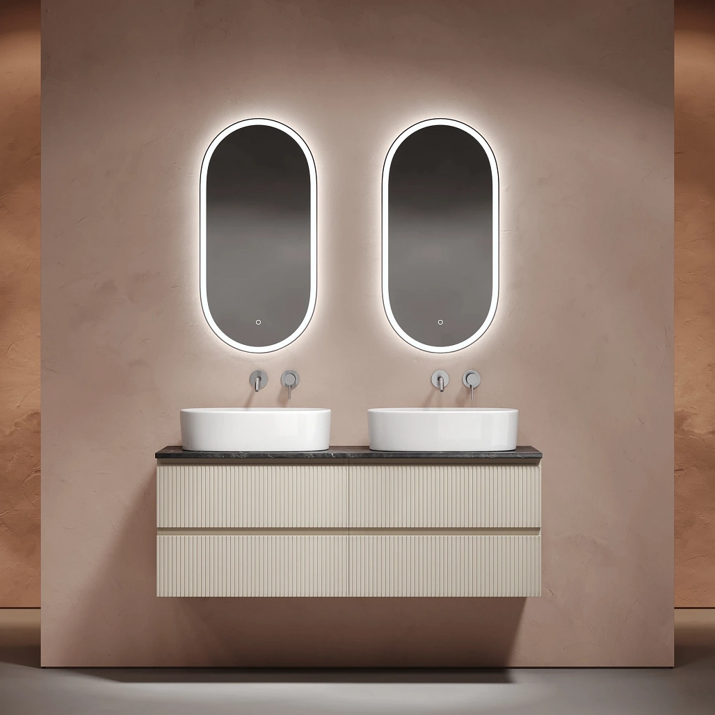 Тумба под столешницу Sancos Сноб T / Snob T 69x44,5x50 подвесная, бежевый матовый / beige soft, столешница 140 см, без отверстия под смеситель, черное небо / black sky — МЕБ009913 — фото 2