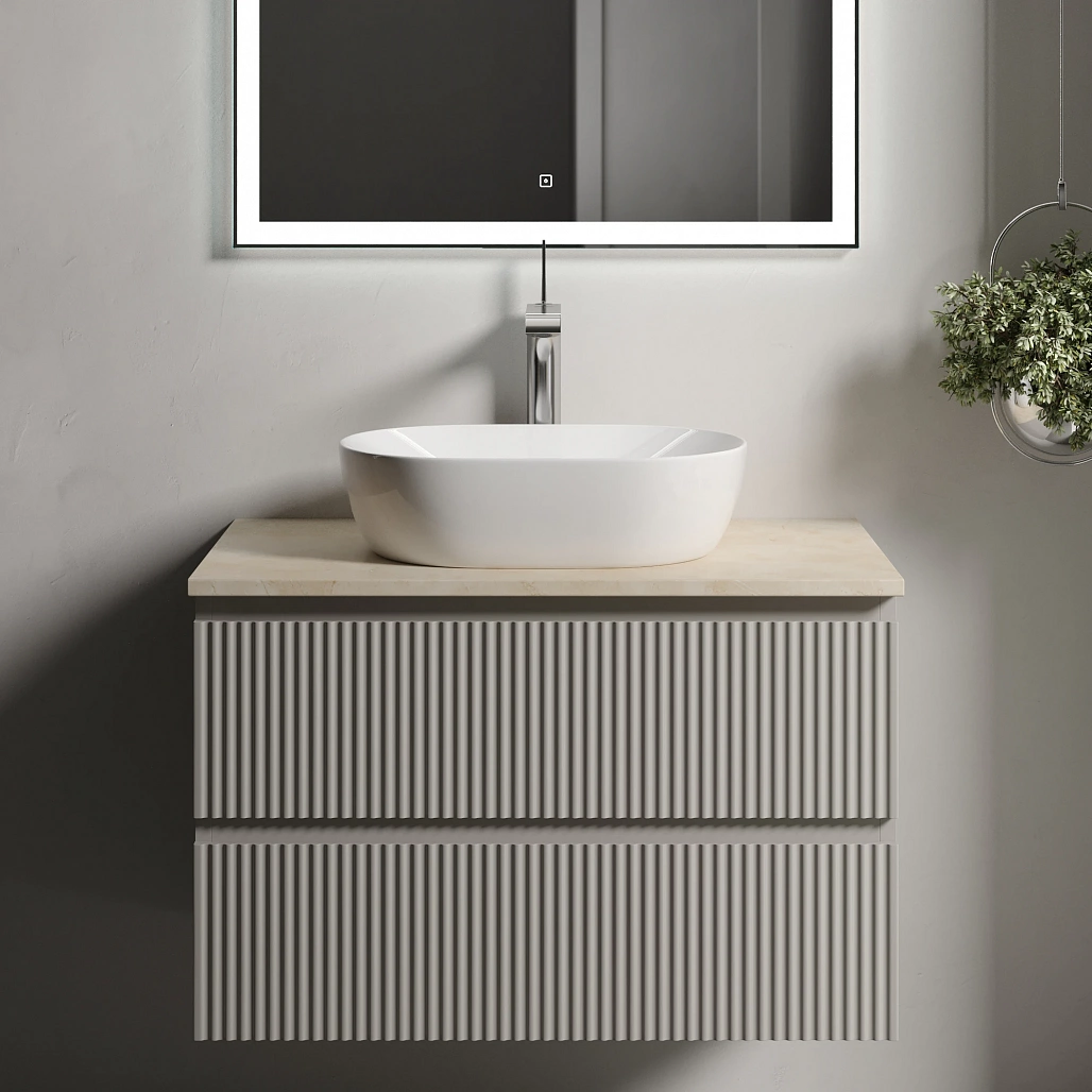 Тумба под столешницу Sancos Сноб Р / Snob R 79x44,5x50 подвесная, бежевый матовый / beige soft, столешница с отверстием под смеситель, креман / kreman — МЕБ009748 — фото 3