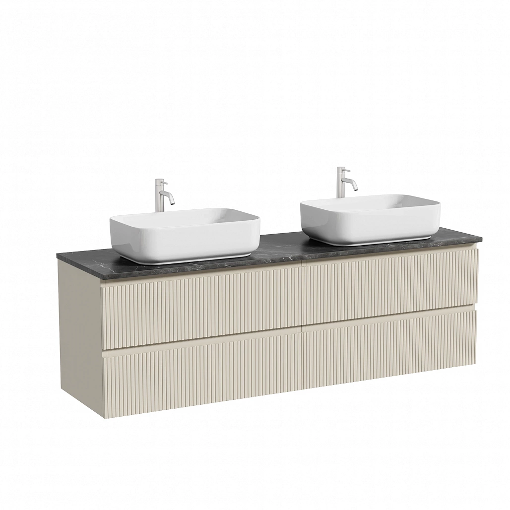 Тумба под столешницу Sancos Сноб T / Snob T 79x44,5x50 подвесная, бежевый матовый / beige soft, столешница 160 см, с отверстием под смеситель, черное небо / black sky — МЕБ009860 — фото 1