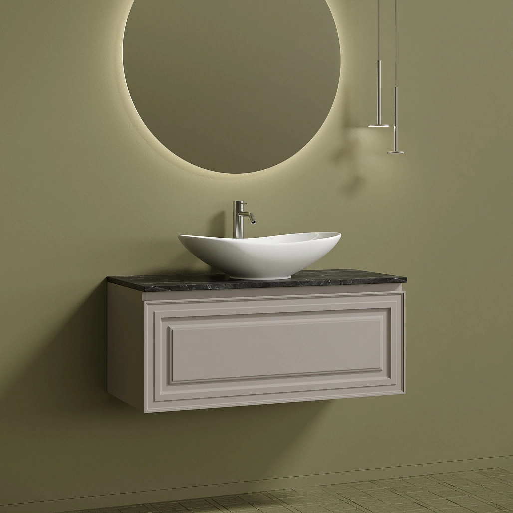 Тумба под столешницу Sancos Самая / Very 99,5x44,5x40,6 подвесная, пыльная роза / doha soft, столешница с отверстием под смеситель, черное небо / black sky — МЕБ009647 — фото 2