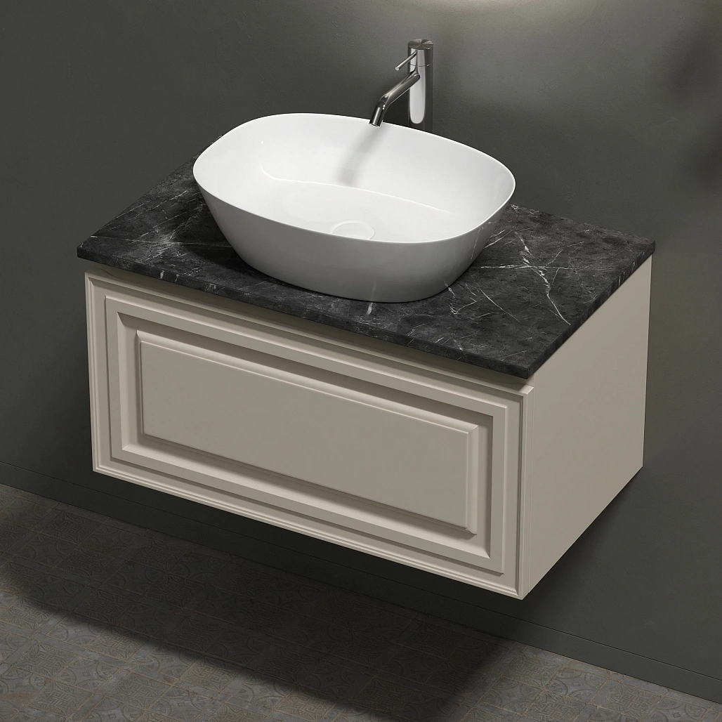 Тумба под столешницу Sancos Самая / Very 79x44,5x40,6 подвесная, бежевый матовый / beige soft, столешница с отверстием под смеситель, черное небо / black sky — МЕБ009499 — фото 6