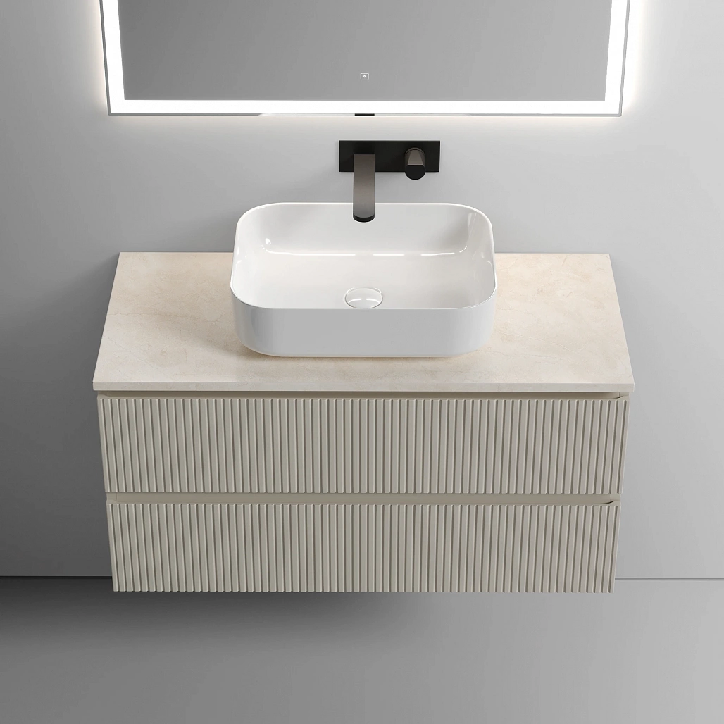 Тумба под столешницу Sancos Сноб T / Snob T 99,5x44,5x50 подвесная, белый матовый / bianco, столешница без отверстия под смеситель, креман / kreman — МЕБ009864 — фото 4