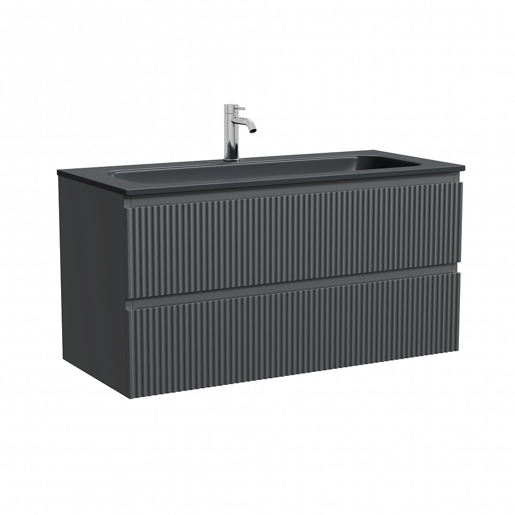 Тумба под раковину Sancos Сноб Р / Snob R 99,5x44,5x50 подвесная, два ящика, темный антрацит матовый — МЕБ009133 — фото 1