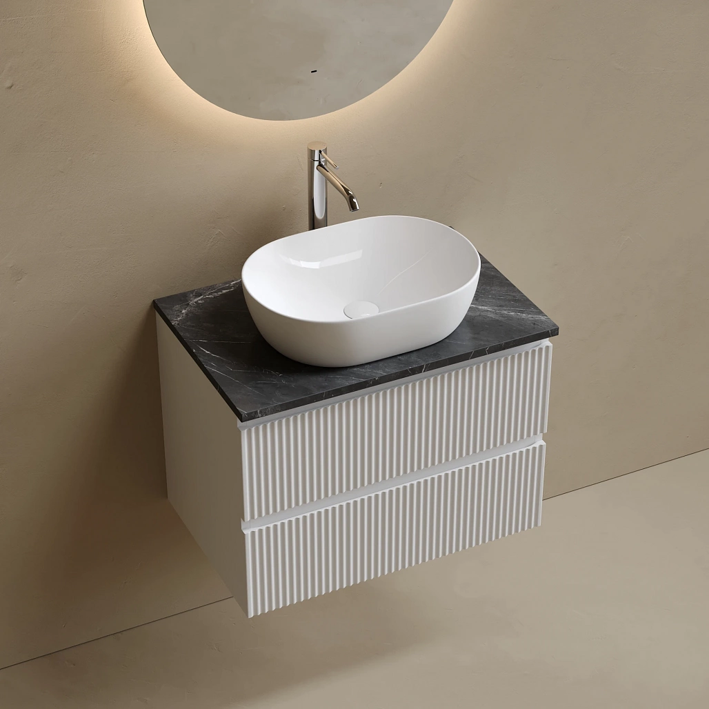 Тумба под столешницу Sancos Сноб Р / Snob R 69x44,5x50 подвесная, белый матовый / bianco, столешница с отверстием под смеситель, черное небо / black sky — МЕБ009779 — фото 3