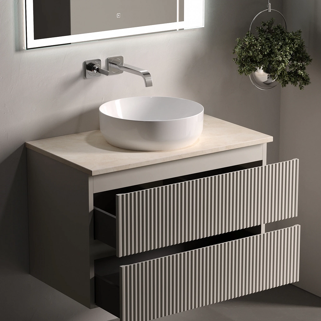 Тумба под столешницу Sancos Сноб Р / Snob R 79x44,5x50 подвесная, бежевый матовый / beige soft, столешница без отверстия под смеситель, креман / kreman — МЕБ009487 — фото 6