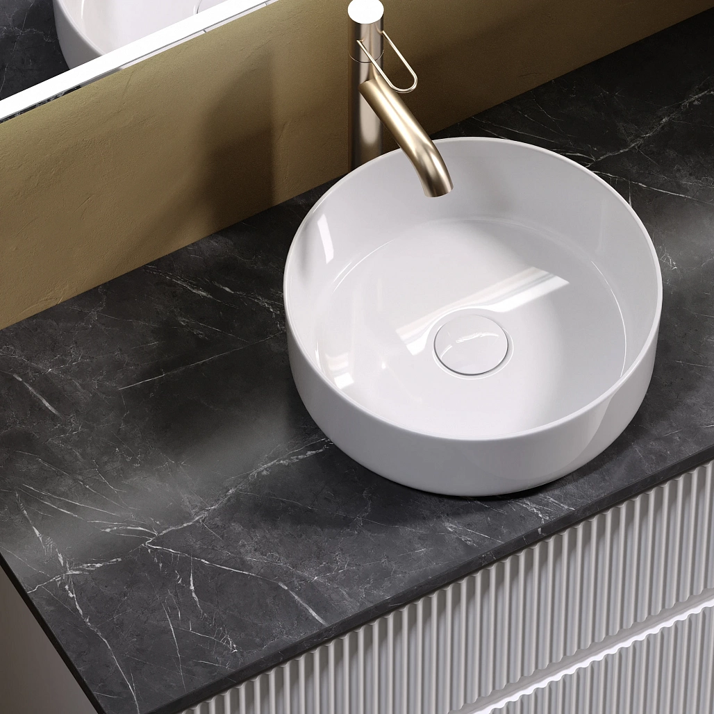 Тумба под столешницу Sancos Сноб Р / Snob R 99,5x44,5x50 подвесная, пыльная роза / doha soft, столешница с отверстием под смеситель, черное небо / black sky — МЕБ009757 — фото 7