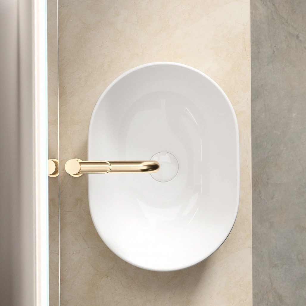 Тумба под столешницу Sancos Сноб Р / Snob R 79x44,5x50 подвесная, пыльная роза / doha soft, столешница с отверстием под смеситель, креман / kreman — МЕБ009760 — фото 8