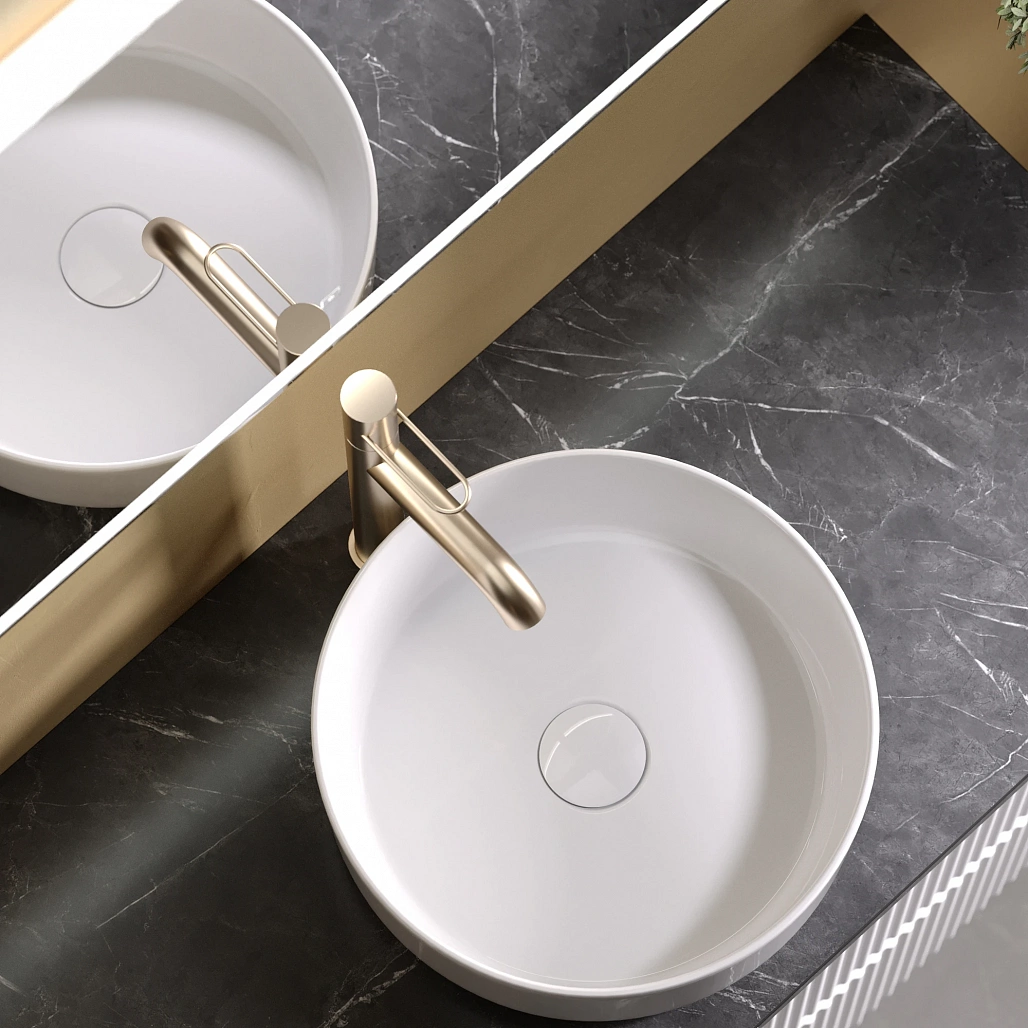 Тумба под столешницу Sancos Сноб Р / Snob R 79x44,5x50 подвесная, белый матовый / bianco, столешница с отверстием под смеситель, черное небо / black sky — МЕБ009753 — фото 8