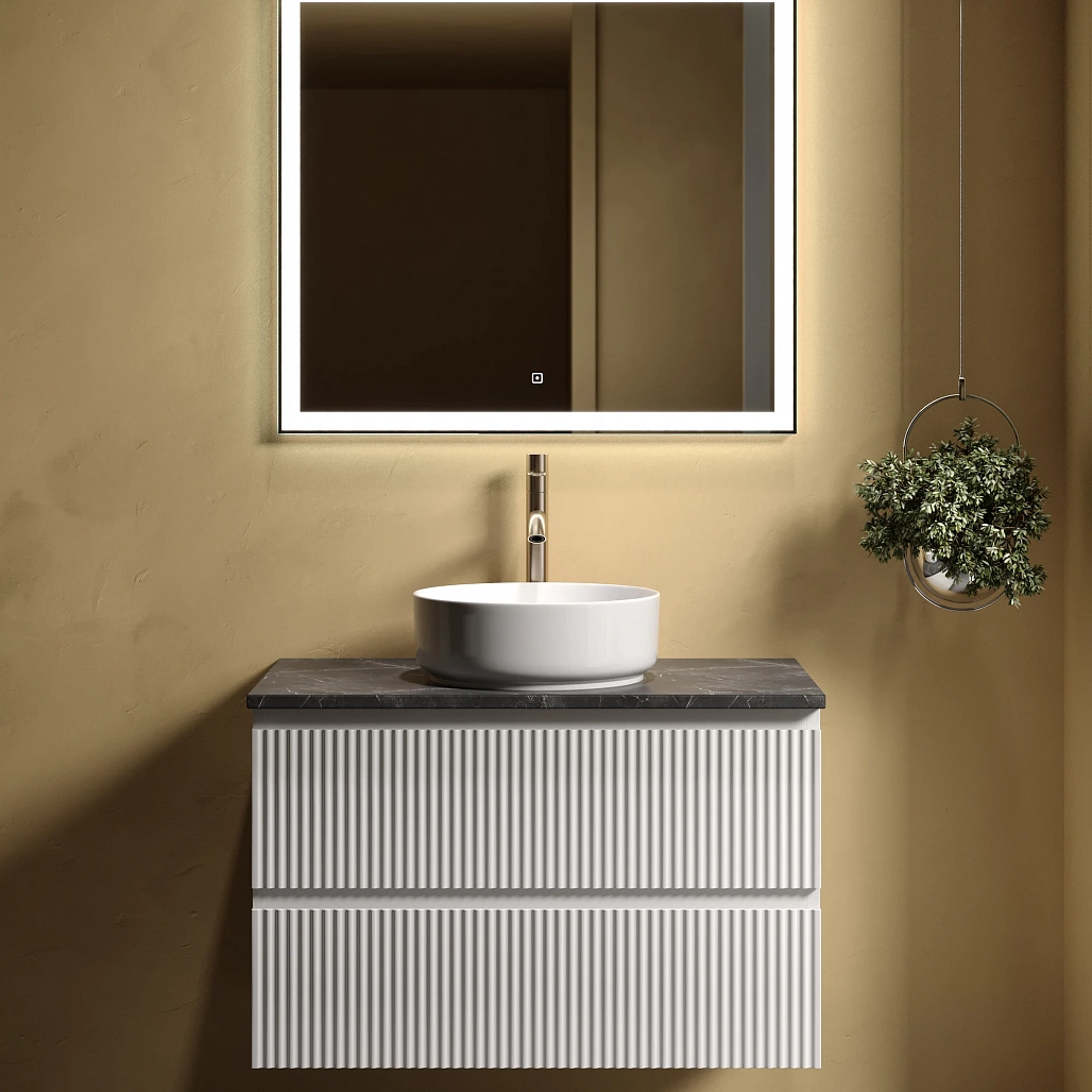 Тумба под столешницу Sancos Сноб Р / Snob R 79x44,5x50 подвесная, белый матовый / bianco, столешница с отверстием под смеситель, черное небо / black sky — МЕБ009753 — фото 4
