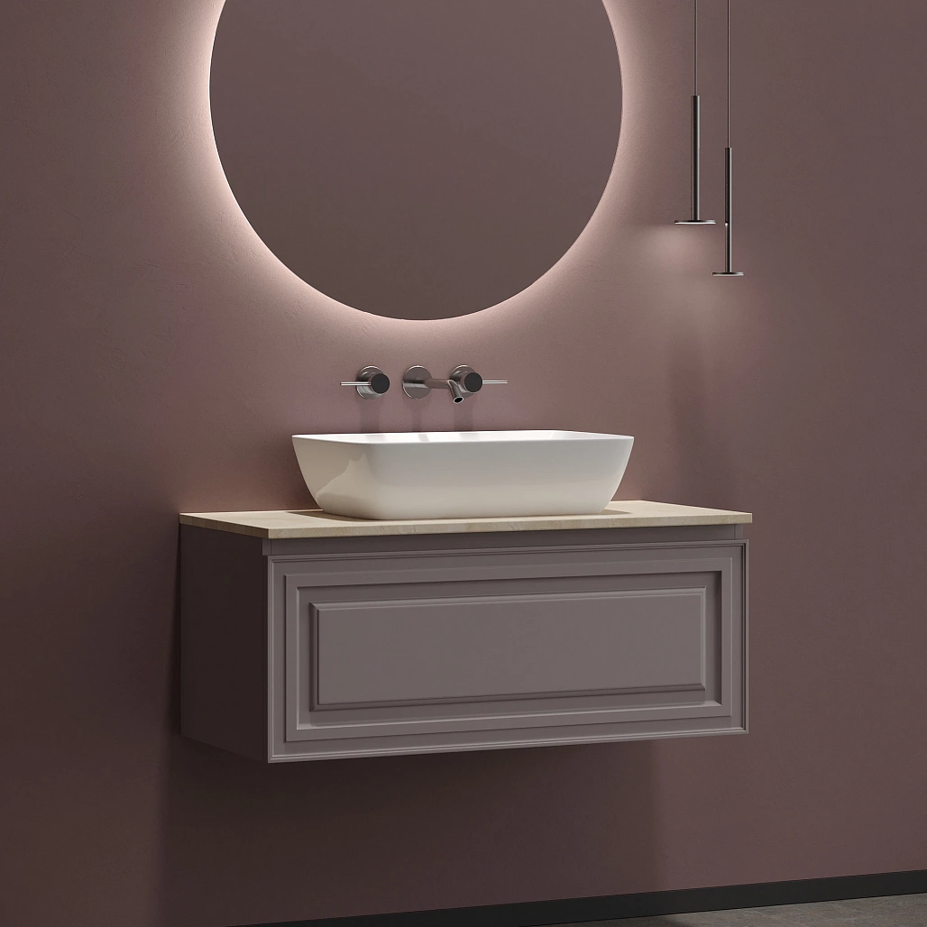 Тумба под столешницу Sancos Самая / Very 99,5x44,5x40,6 подвесная, пыльная роза / doha soft, столешница без отверстия под смеситель, креман / kreman — МЕБ009645 — фото 7