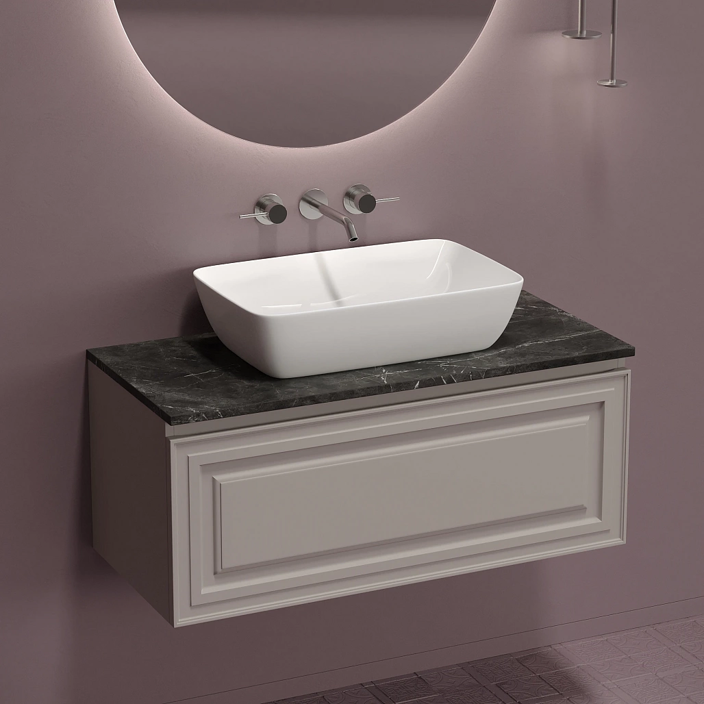 Тумба под столешницу Sancos Самая / Very 99,5x44,5x40,6 подвесная, пыльная роза / doha soft, столешница без отверстия под смеситель, черное небо / black sky — МЕБ009504 — фото 16