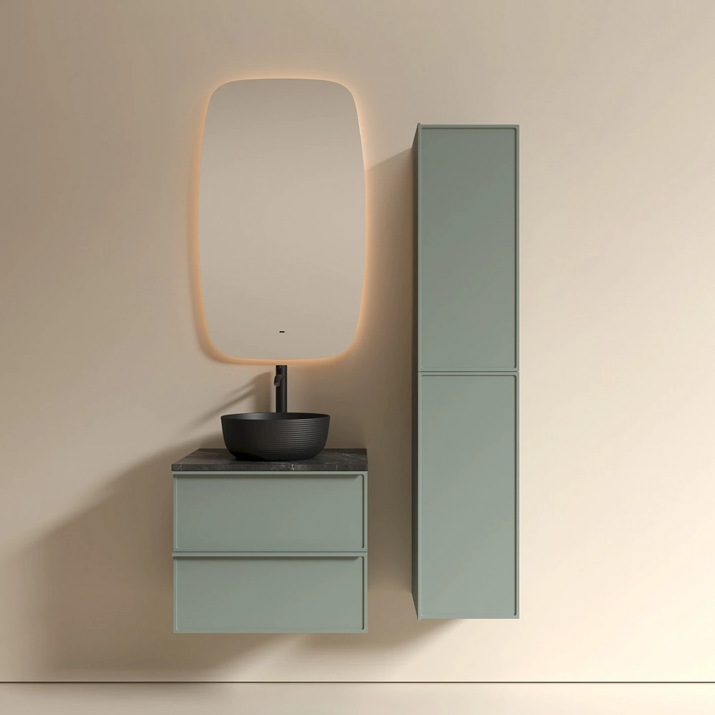 Тумба под столешницу Sancos Вельта / Velta 59x44,5x50 подвесная, серо-зелёный, столешница с отверстием под смеситель, черное небо / black sky — МЕБ009951 — фото 2