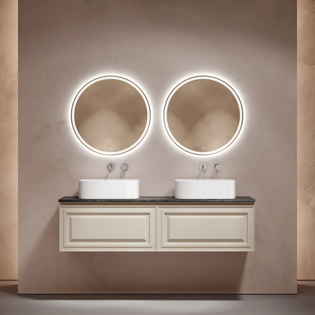 Тумба под столешницу Sancos Самая / Very 79x44,5x40,6 подвесная, бежевый матовый / beige soft, столешница 160 см, без отверстия под смеситель, черное небо / black sky — МЕБ009689 — фото 3