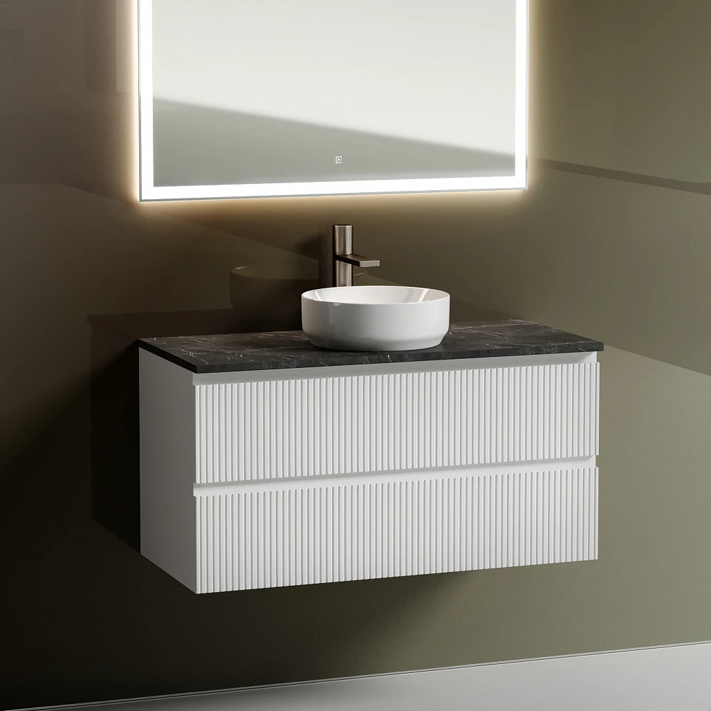 Тумба под столешницу Sancos Сноб T / Snob T 99,5x44,5x50 подвесная, белый матовый / bianco, столешница с отверстием под смеситель, черное небо / black sky — МЕБ009872 — фото 3