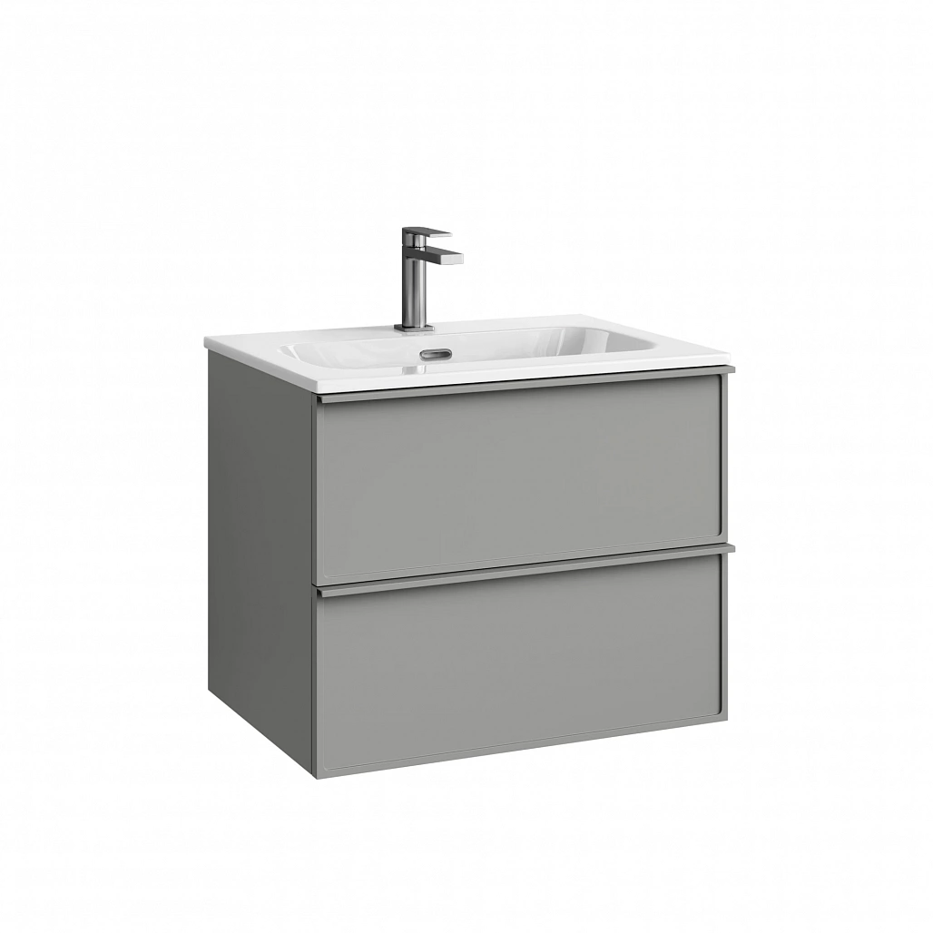 Тумба под раковину Sancos Вельта / Velta 59x44,5x50 подвесная, два ящика, тёплый серый — МЕБ009442 — фото 1