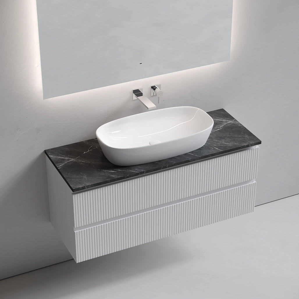 Тумба под столешницу Sancos Сноб T / Snob T 119,5x44,5x50 подвесная, белый матовый / bianco, столешница без отверстия под смеситель, черное небо / black sky — МЕБ009882 — фото 3