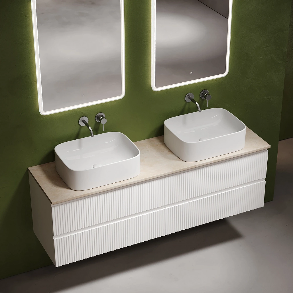 Тумба под столешницу Sancos Сноб Р / Snob R 79x44,5x50 подвесная, белый матовый / bianco, столешница 160 см, без отверстия под смеситель, креман / kreman — МЕБ009780 — фото 3