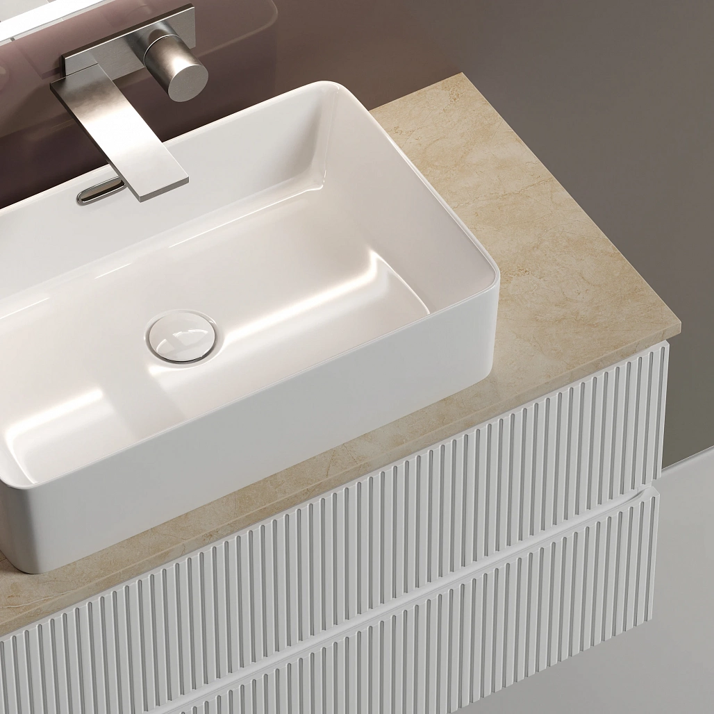 Тумба под столешницу Sancos Сноб T / Snob T 99,5x44,5x50 подвесная, белый матовый / bianco, столешница без отверстия под смеситель, креман / kreman — МЕБ009871 — фото 15